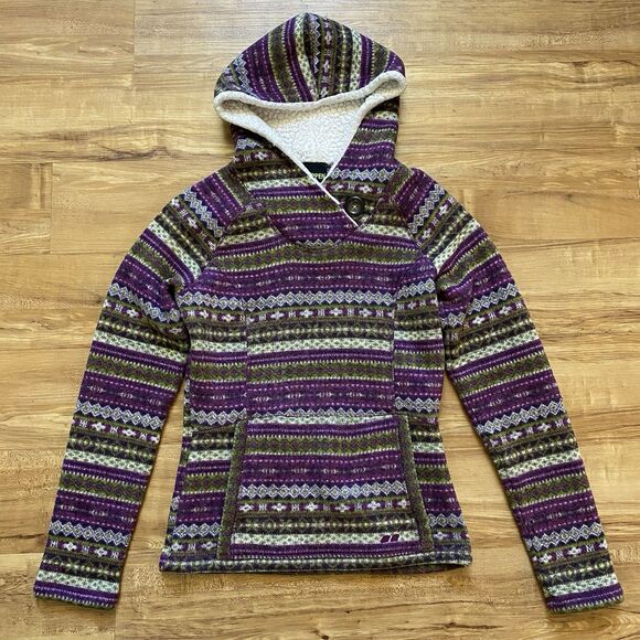 KOPPEN S Purple Nordic Fair Isle Sherpa Hooded Knit Sweater Pullover Ski Winter - Picture 12 of 16